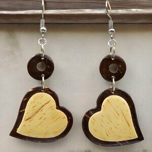 Two Tone Wood Heart Earrings
